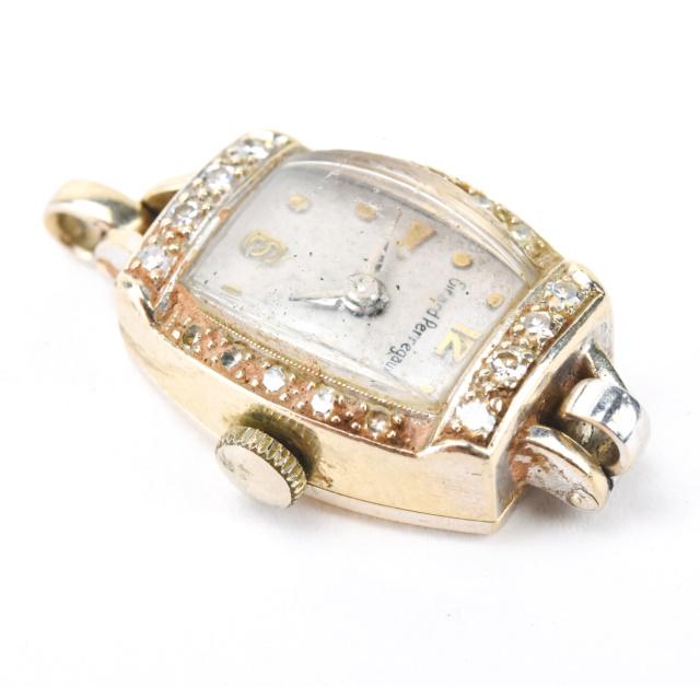 Girard Perregaux 14K White Gold & Diamond Watch: Girard Perregaux 14K White Gold & Diamond Watch Face. Engraved on back. Measures just under 1.5 inches.