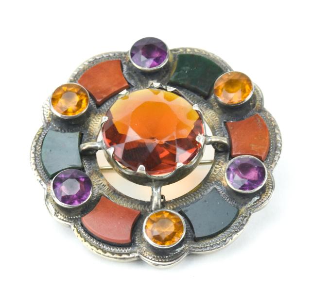 19th C Scottish Agate Citrine & Amethyst Brooch (1 of 6)