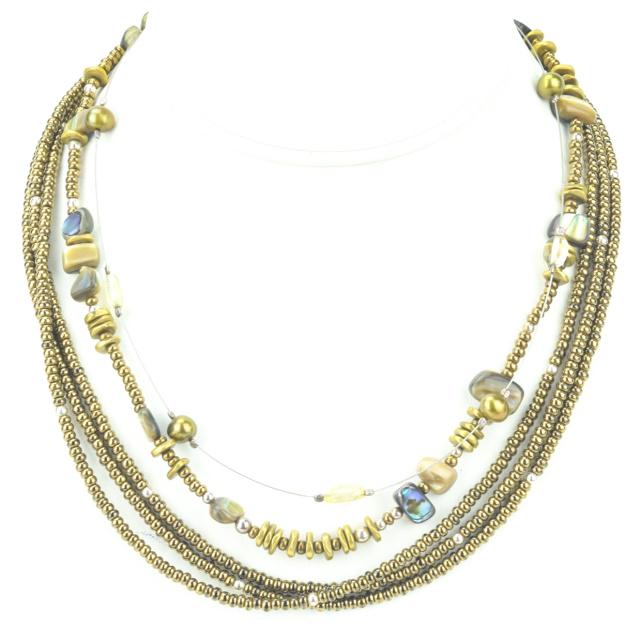 Collection 3 Pearl Abalone & Glass Bead Necklaces: Collection 3 Pearl, Abalone, & Glass Bead Necklaces. With sterling hardware. Largest necklace measures 18 inches in length.