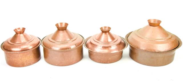 Four Vintage Hammered Copper Tagine Pots (1 of 8)