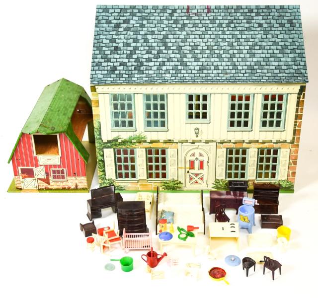 Vintage Mid C Sheet Metal Doll House, Barn, & More (1 of 8)
