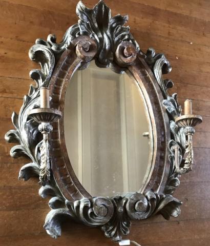 French Rococo Style Wall Mirror w Pair of Sconces (1 of 4)