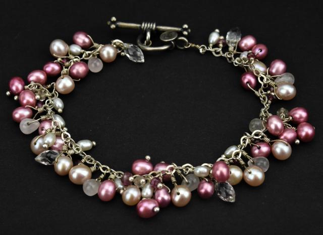 Sterling Pearl & Briolette Crystal Charm Bracelet (1 of 7)