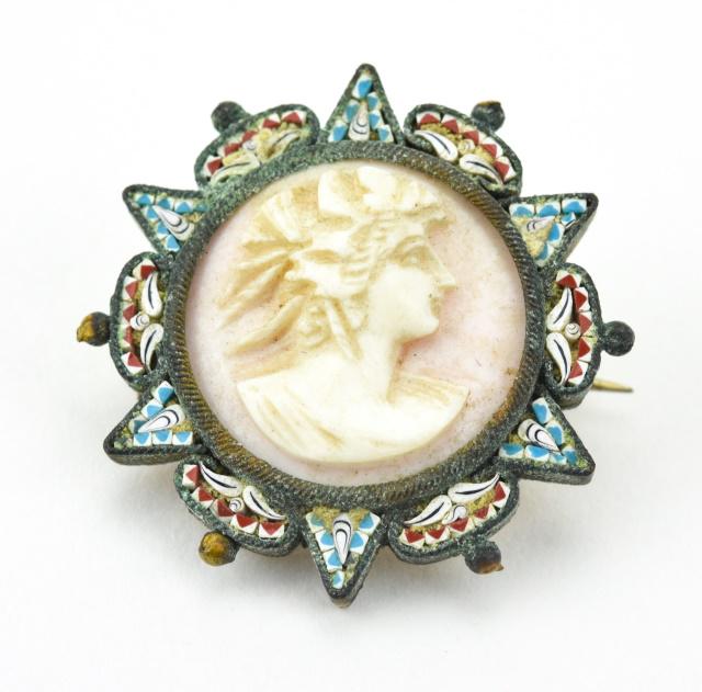 Antique Italian Micro Mosaic & Shell Cameo Brooch (1 of 5)