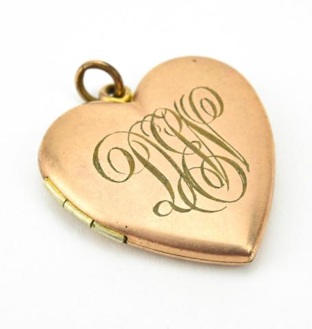 Antique C 1900 Gold Filled Heart Monogram Locket: Antique C 1900 Gold Filled Heart Form Monogram Locket Necklace Pendant. Measures just over 1.25 inches in length.