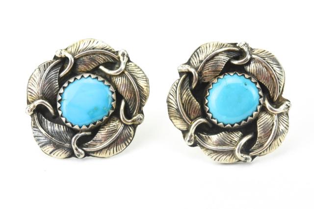 Pair Sterling & Turquoise Native American Earrings (1 of 5)