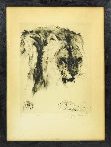 Antique German C 1922 Signed Engraving of Lions (1 of 10)