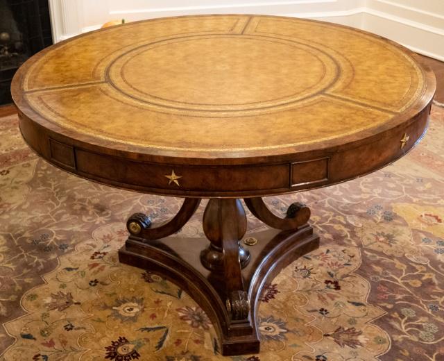 French Empire Style Leather Top Pedestal Table (1 of 6)