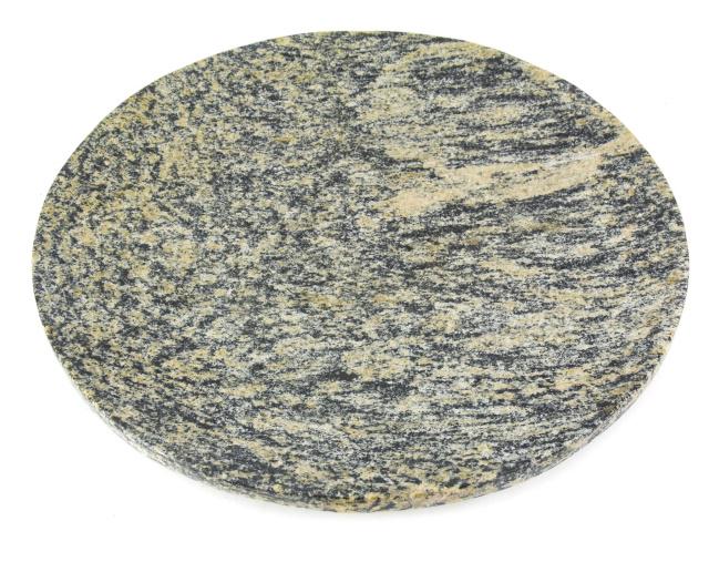 Polished Granite Curved Plateau with Rimmed Base: Polished Granite Round and Curved Plateau with Rimmed Base. 3 inches x 18 inches in diameter