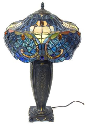 Art Nouveau Style Stained Glass Lamp Shade & Base (1 of 8)