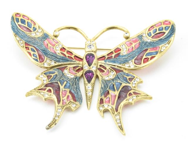 Plique a Jour Enamel & Rhinestone Dragonfly Brooch (1 of 7)
