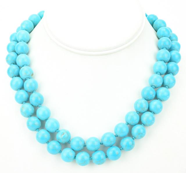 Pair Hand Knotted Turquoise Bead Necklace Strands (1 of 7)