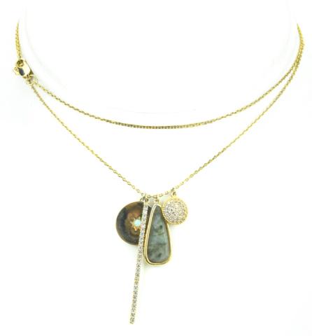 Gold Over Sterling Silver & Pave Necklace w Charms (1 of 6)