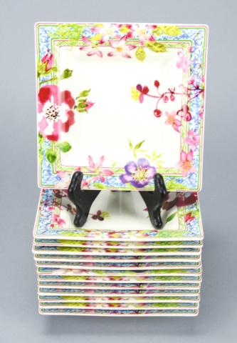 13 Gien France Millefleurs Porcelain Square Bowls: 13 Gien France Millefleurs Porcelain Square Bowls. Measures 7 inches x 7 inches. Property of a designer decorated North Salem, New York equestrian estate.