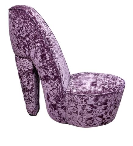 Contemporary Crushed Velvet High Heel Chair: Contemporary Crushed Velvet High Heel Chair. Measures 37.5 x 18 x 40 inches. Floor to seat is 15 inches. Property of a designer decorated North Salem, New York equestrian estate.