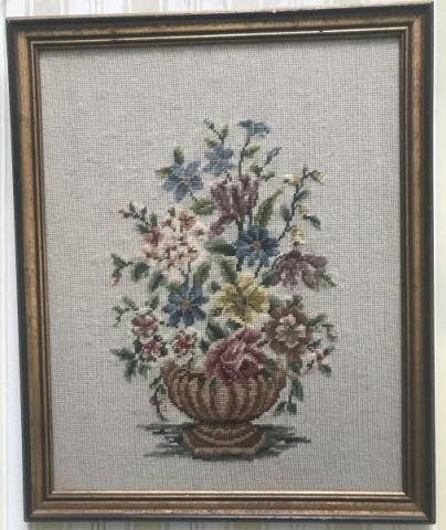 Framed Antique Floral Motif Needlepoint Panel (1 of 3)