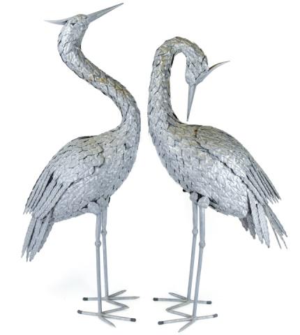 Pair Artisan Made Tole Standing Crane Statues (1 of 6)