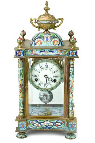 Antique French Brass & Champleve Mantel Clock (1 of 8)