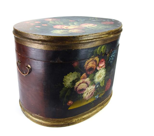 Antique Hand Painted Black Lacquer Paper Mache Box (1 of 9)