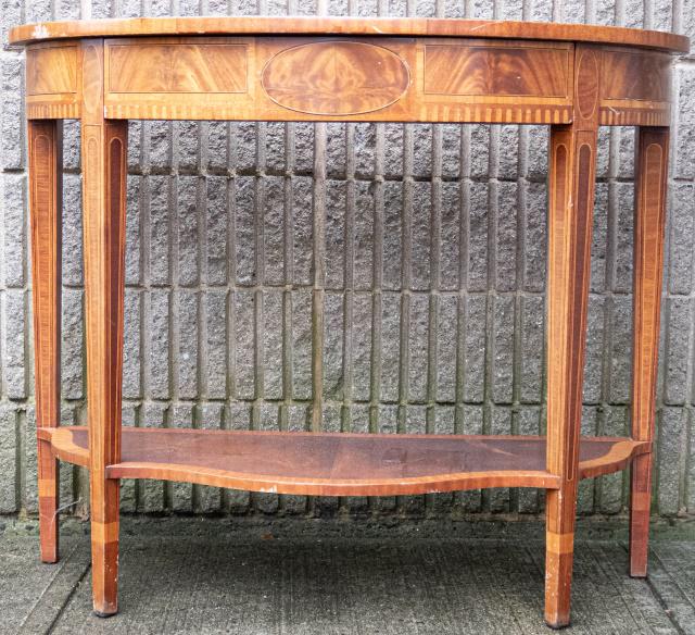 Antique Hepplewhite Bookmatched Demilune Table (1 of 8)