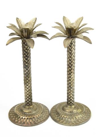 Pair Tole Palm Tree Form Candlesticks (1 of 5)