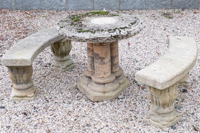 Neoclassical Cast Stone Outdoor Table & Benches (1 of 9)