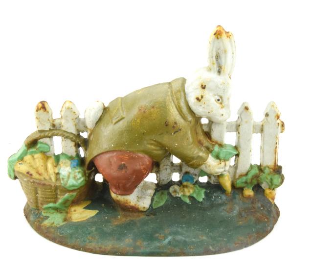 Antique Cast Iron Painted Peter Rabbit Door Stop (1 of 6)