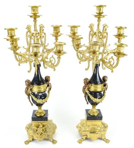 Pair Italian Marble & Ormolu Candelabras w Putti (1 of 10)
