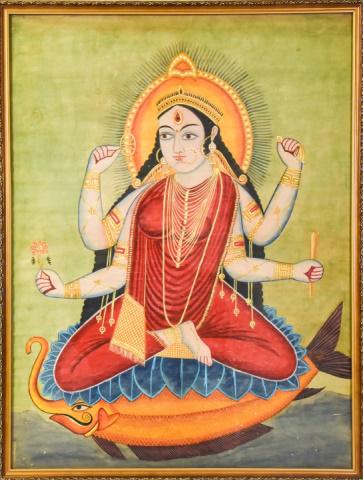 Indian Kalighat Water Color of Hindu Goddess (1 of 7)