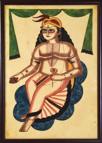 Indian Kalighat Water Color of Hindu Goddess: Vintage Framed Indian Kalighat Water Color of Hindu Goddess Manasa. 19 inches x 14 inches