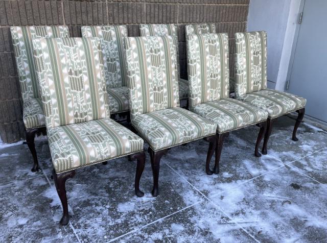 Set 8 Queen Anne Custom Upholstered Dining Chairs (1 of 9)