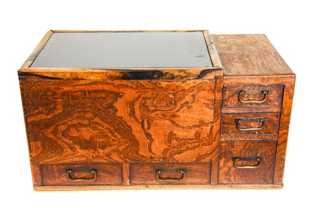 Antique Burled Oak Trunk Retrofitted Glass Insert (1 of 8)