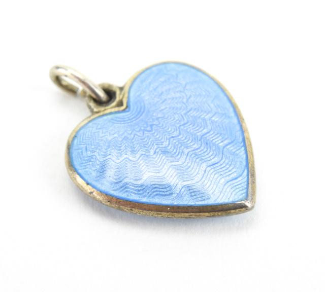 Antique Sterling & Guilloche Enamel Heart Pendant: Antique Sterling & Guilloche Enamel Heart Pendant or Charm. Measures .75 of an inch with the bail.
