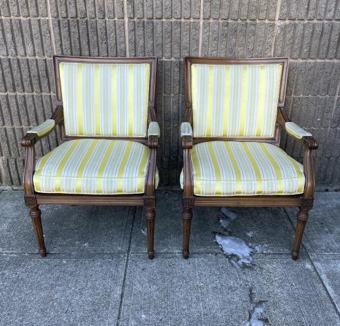 Pair Baker Louis XVI Silk Upholstered Armchairs (1 of 4)