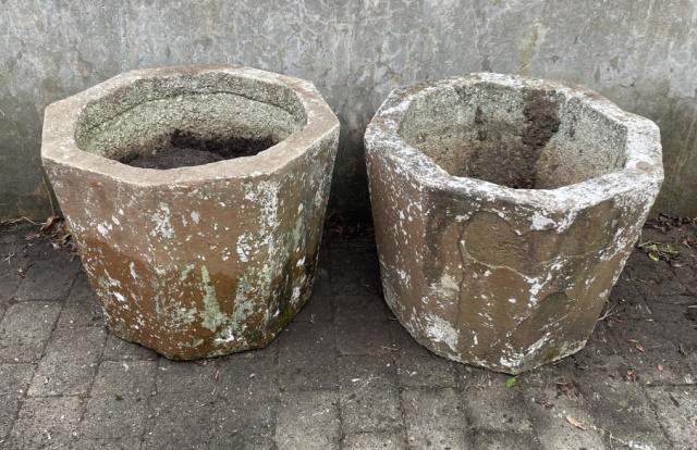 Pair Cast Stone Octagonal Outdoor Planters (1 of 4)