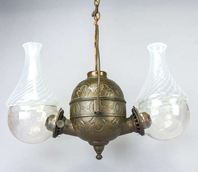 Hanging Rubbed Brass Double Angle Lamp (1 of 7)