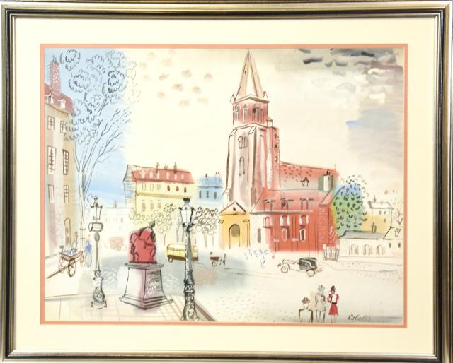 Charles Cobelle Framed Town Square Watercolor (1 of 7)