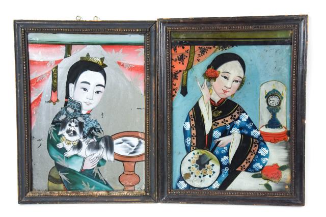 Pair Chinese Eglomise Ancestor Portrait Paintings (1 of 9)