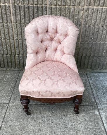 Antique Silk Damask Slipper Chair w Burl Insert (1 of 7)