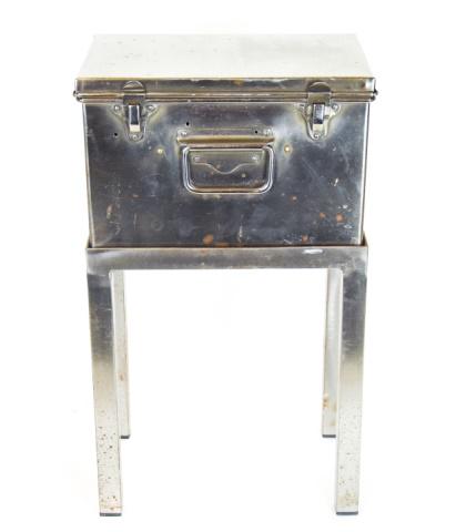 Industrial Metal Box on Stand: Industrial Metal Box on Stand. Measures 20.75 inches x 11.5 inches x 7.5 inches
