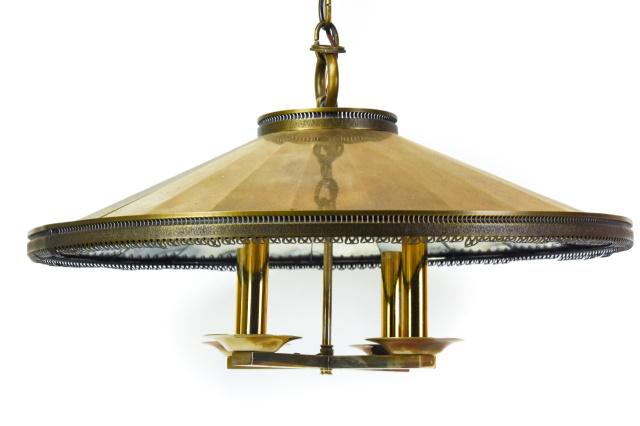 Faceted Mirrored Chandelier w Brass Accents (1 of 6)