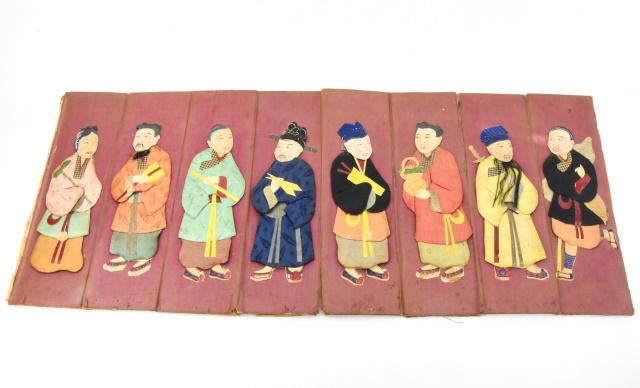 Eight Panel Chinese Silk Screen w Figures (1 of 7)