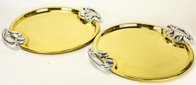 Pair Vintage Brass Handled Serving Platters (1 of 7)