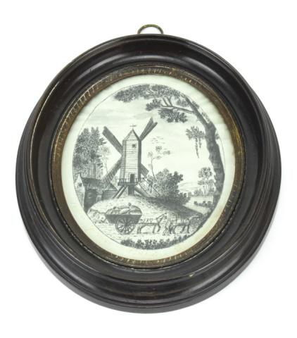 Antique Dutch Miniature Ink Drawing Windmill Scene (1 of 7)