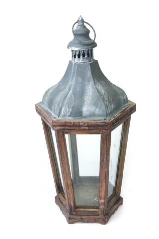 Large Tin, Wood, & Glass Hanging Lantern (1 of 7)