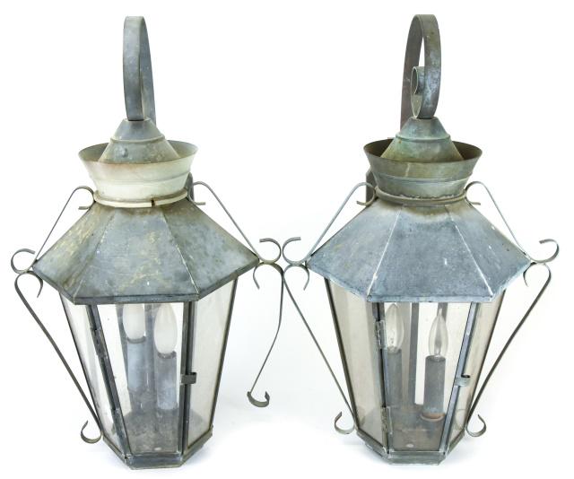 Pair Tole & Wrought Iron Outdoor Lantern Scones (1 of 8)