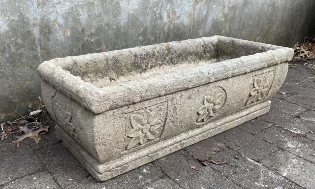 Cast Cement Outdoor Planter w Floral Motif (1 of 4)