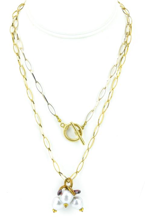 Baroque Pearl & Garnet Necklace Pendant w Chain (1 of 6)