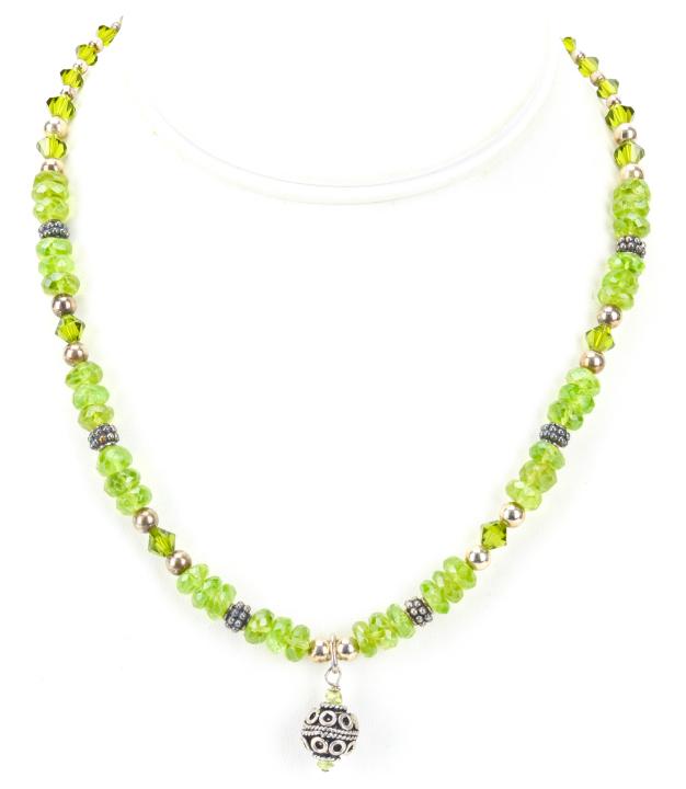 Silver & Faceted Peridot Gemstone Bead Necklace (1 of 6)