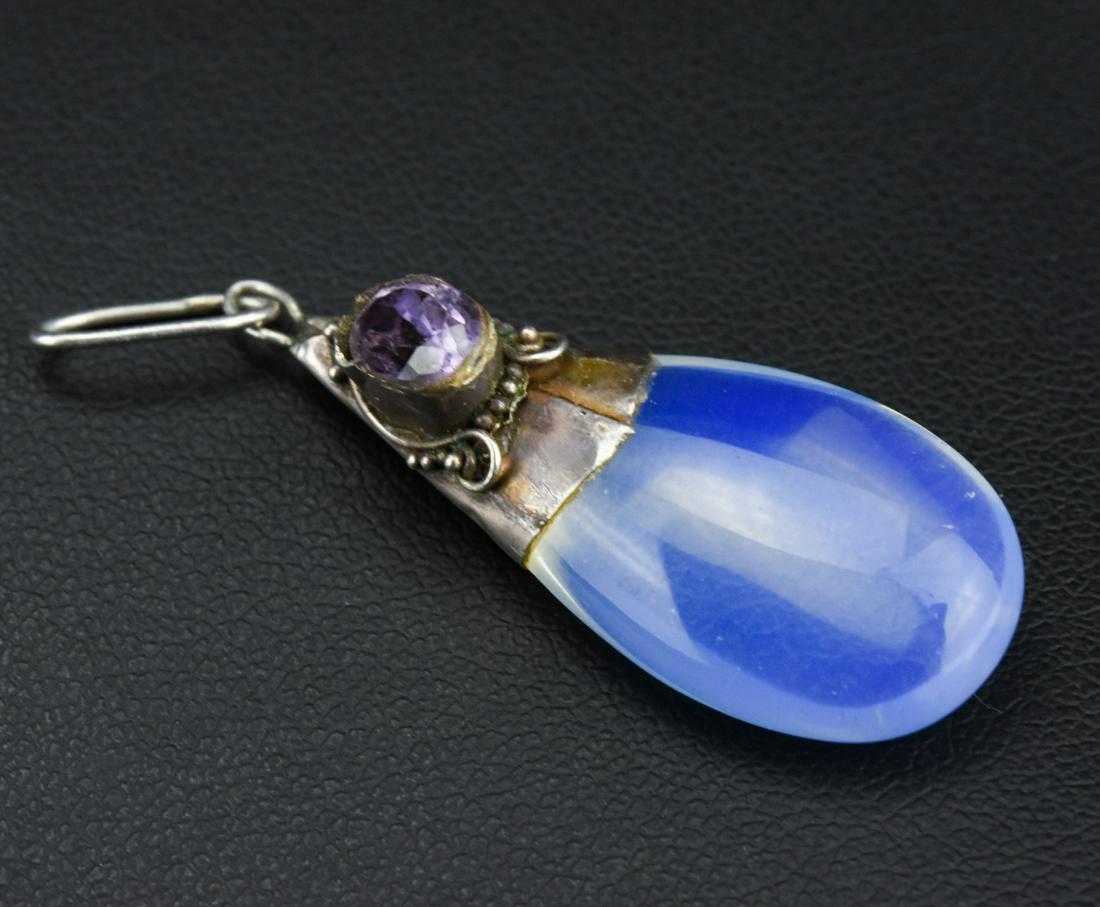 Sterling Moonstone & Amethyst Necklace Pendant: Sterling Moonstone & Amethyst Necklace Pendant. Measures 1.5 inches in length.